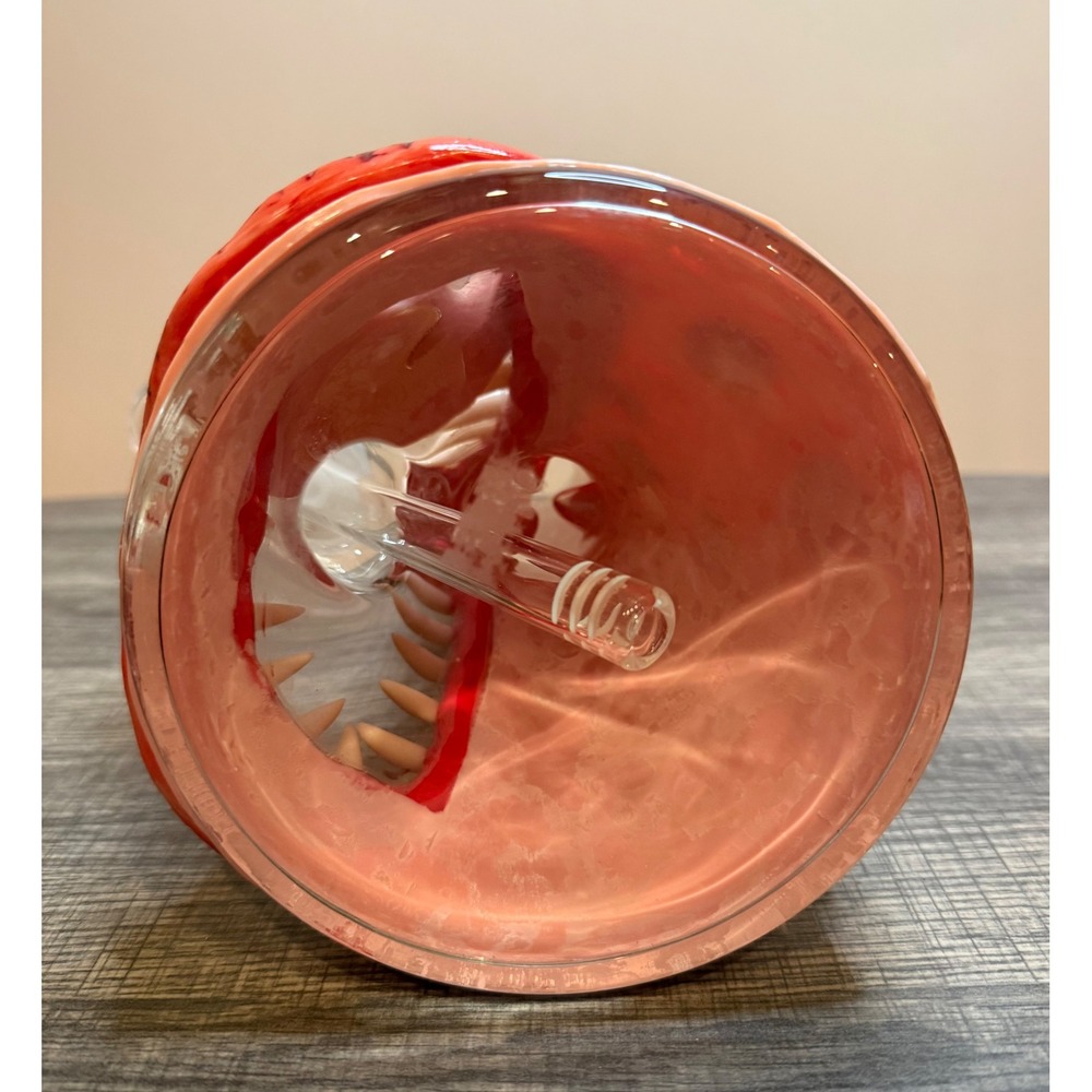 Monster Glass Water Pipe Beaker Horror Eye Teeth Handcrafted Pink Red 10 Inch - Picture 2 of 5